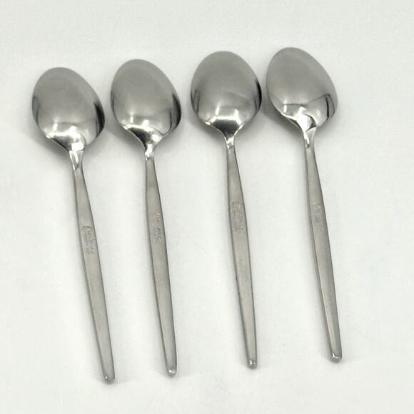 VTG Ron Spray Stainless Flatware Set of 4 Teaspoons 6 3/4” MCM Japan Leaf Sprout - Picture 2 of 6
